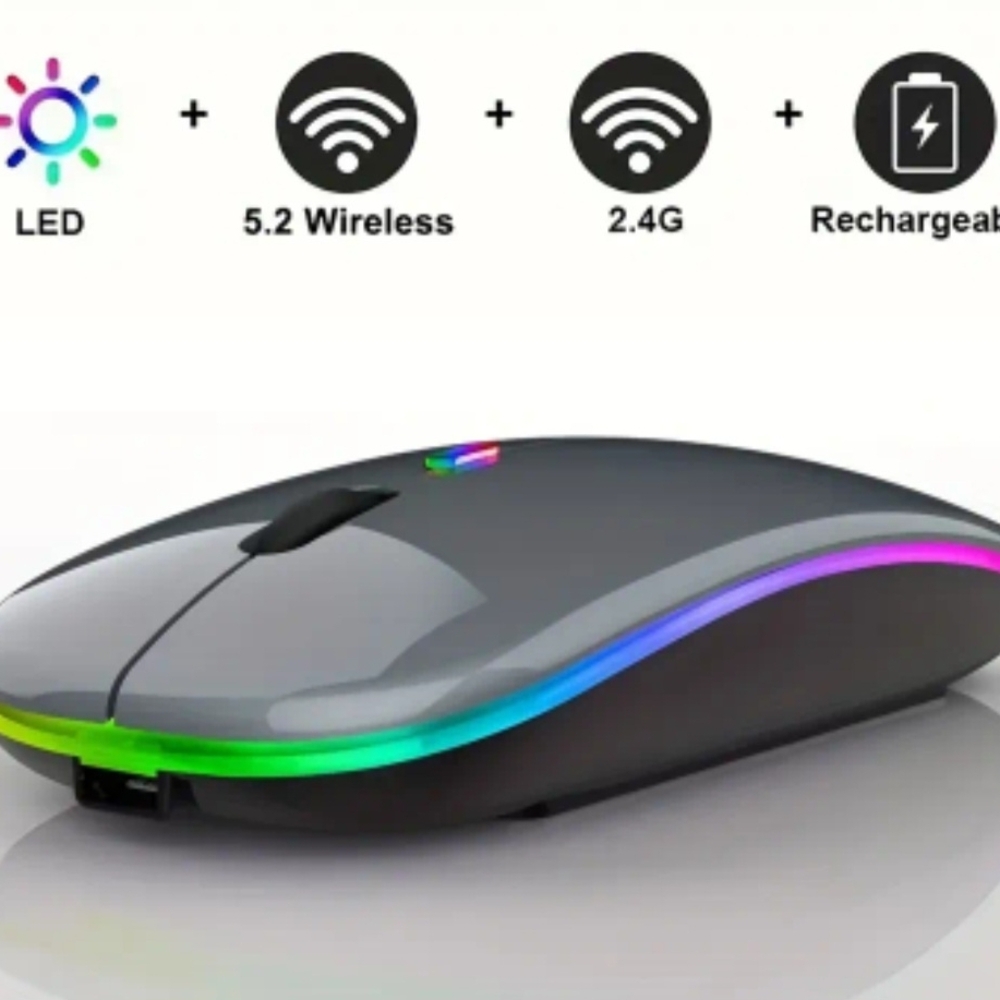 Wireless Rechargeable LED Mouse - Gray